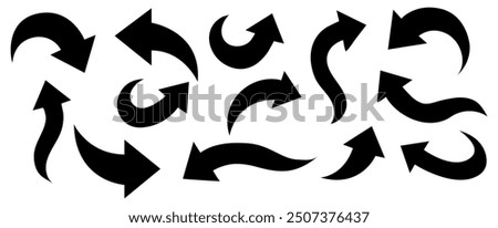 Set of black Curved Arrows isolated on white background. Vector illustration editable icons.