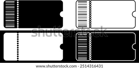 Tickets icon set in filled and outline style. Vector illustration isolated on black and white background.