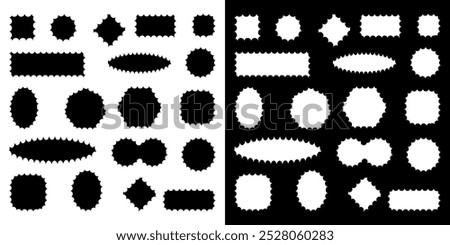 scallop Decorative Fill frames.Collection of sharp Scallop frames with black and white fill. Vector illustration lace frill. Square circle and rectangle shape.