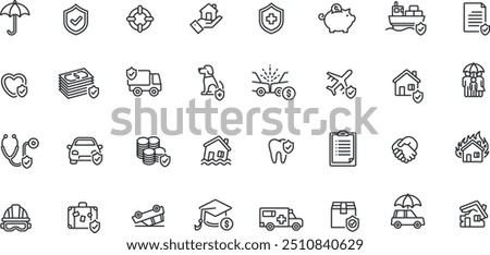 Insurance icon set. Home insurance, health insurance, savings, pet insurance etc.