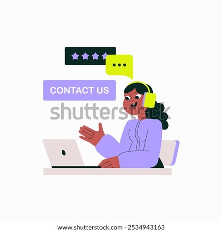 Customer Service Representative With Laptop and Headset in Flat Vector Illustration Symbolizing Online Support, Communication, and Client Assistance, Isolated on White Background