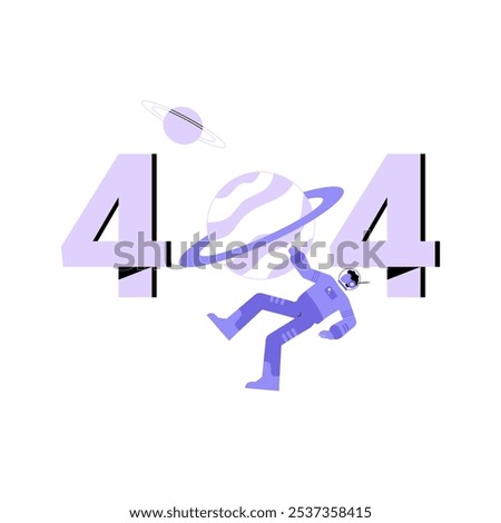 404 Error With Astronaut Floating In Space In Flat Vector Illustration Symbolizing Lost Content, Website Error, And Disconnection, Isolated on White Background.