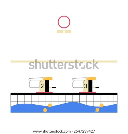 Empty Swimming Lanes At Starting Blocks In Flat Vector Illustration Symbolizing Sports Facilities, Preparation, And Athletics, Isolated On White Background