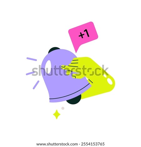 Notification Bell With Hand Pressing It In Flat Vector Illustration Symbolizing Alerts, Updates, And Reminders, Isolated On White Background.