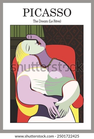 The painting Dream (Le Rêve) after abstraction, Pablo Picasso. Poster illustrating Picasso's paintings with graphic panels and strokes. vector illustration poster, wall art, modern home decor