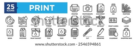 Print icon collection set. Containing design Printer, Photograph, Document, ink, Pantone