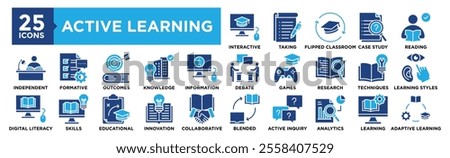 Active Learning icon collection set. Containing design education, learning, school, development, classroom, activity	