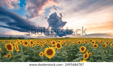 Similar – Image, Stock Photo Sunflower field at sunset