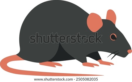 Simple rat silhouette vector, animal design, rodent shape, minimalistic rat, wildlife, mouse outline, pest control, nature icon, black rat.