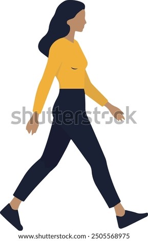 Slim girl walking silhouette vector, graceful woman, elegant walk, female figure, casual stroll, minimalistic design, fashion, confident woman.