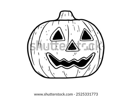 This eerie Halloween pumpkin features a dark orange hue, deeply carved with a sinister, wide grin showing sharp teeth. Its glowing pink, heart-shaped eyes add an unexpected touch of sweetness, contras