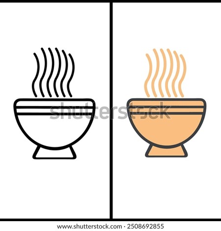 symbol for soup. Black line symbol with gray shifting flat filled icon on white background, Bowl linear logo mark in color