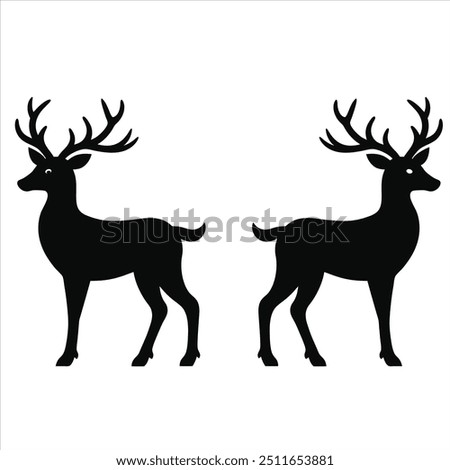 vector icon of a deer. White background with an isolated deer silhouette. Illustration in Vector, Silhouette of the Pair Deer. Flat style, can use for Logo Gram, Emblem, Animal Illustration