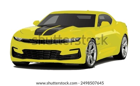 car 3d render realistic yellow American USA new model design modern art vector template isolated on white background