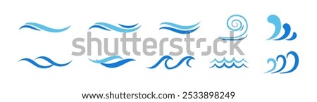 Vector blue wave icons set. Set of vector waves, water curves for logo and icon