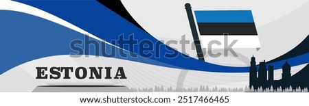 Estonia national day banner with Estonian flag and geometric abstract retro modern background design. Tallinn Estonia Flag for independence day.