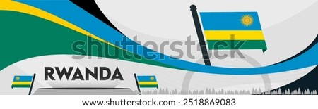 Rwanda national day banner design. Rwanda flag web background. Abstract celebration geometric triangles, Rwandese Vector illustration.