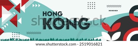 Hong Kong national day banner with map, Hong Kong flag theme background and geometric abstract retro modern design. Cultural pattern. Vector Illustration.