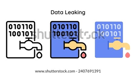 Data Leaking Icon Related to Cyber Security, File, Document. Line, Line Color, Flat Style
