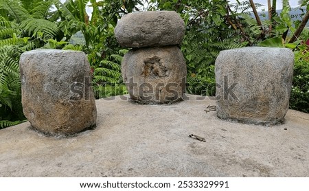 Similar – Image, Stock Photo Three-seated rock in the evening light