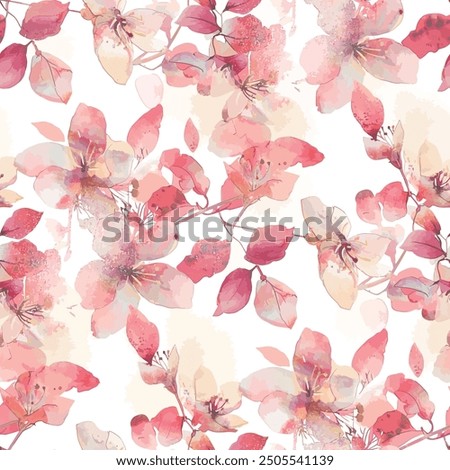 summer,red beige flower leaf abstract ,art textile design pattern  seamless repeats, watercolor effect,colors print digital