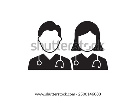 A male and female Doctor icon both wearing stethoscopes.The minimalistic black-and-white Doctors icon