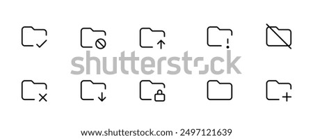 Document folder icons. Office folder icon set. computer pc folder, document search, important, checkmark, cross, cloud, plus, minus, upload, download, favorite, lock folder vector