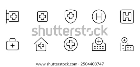 hospital icon, vector set design with Editable Stroke. Line, Solid, Flat Line, thin style and Suitable for Web Page, Mobile App, UI, UX design.