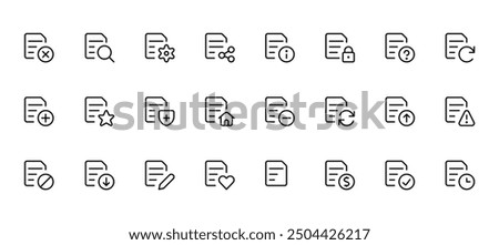 Document icon, File, paper doc icon set. Documents symbol collection. File written paper icons vector illustration. Editable Stroke. and Suitable for Web Page, Mobile App, UI, UX design.