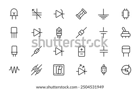 Electronic Components icon like Circuit, resistor, capacitor icon. editable stroke. Suitable for website design, logo, app, template, and ui ux. vector