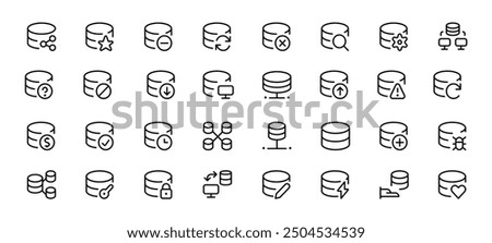 Database icon like Server and Cloud service icons. Database storage, Network and Technology icon set vector editable stroke. Can use for UI and mobile app, web site interface.