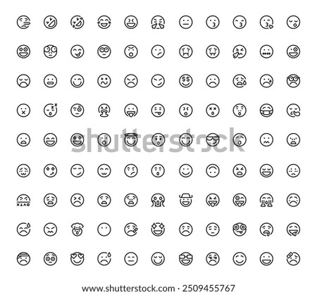 Smiley Face Emoji Emoticon icons. Vector illustration. Editable Stroke. Line, Solid, Flat Line, and Suitable for Web Page, Mobile App, UI, UX design.