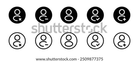 User icon, interface icons as add, remove, edit, employees user line icons. User, plus and minus user icon. Avatar human illustration symbol. Sign person vector