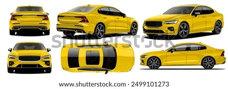 Realistic vector isolated yellow car collection blueprint in transparent background.