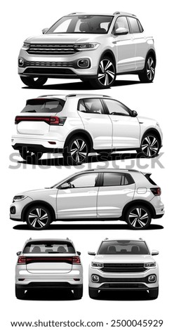 vector realistic 3d illustration white car with gradients and perspective from front back and side view	