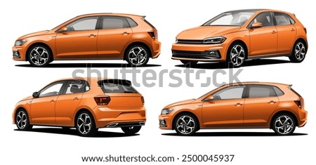 Vector Realistic orange Car collection isolated on white transparent background.	