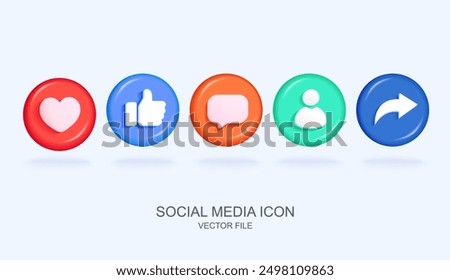 social media icon set, love, like, comment, friend, share