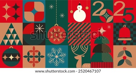 vector geometric christmas 2025 concept, flat pattern element design, pattern fashionable simple modern minimal design, background