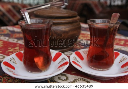 Turkish tea in the oriental cafe