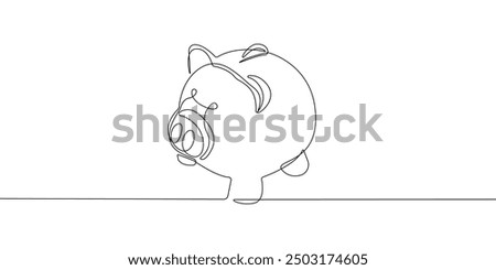 Piggy Bank Black Sketch on White Background. Hand Drawn Vector Outline Illustration of Piggy Bank Silhouette. Business Economy Symbol Contour Art.