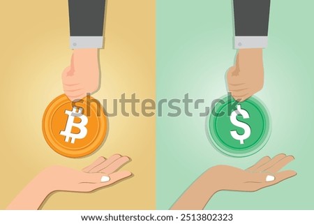 a man hand btc give to others