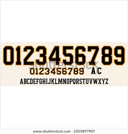 Team vector font Boston Bruins 2023-2024 3rd font style kit. Sports style letters and numbers for Hockey National League (NHL) team on 3rd jersey background.