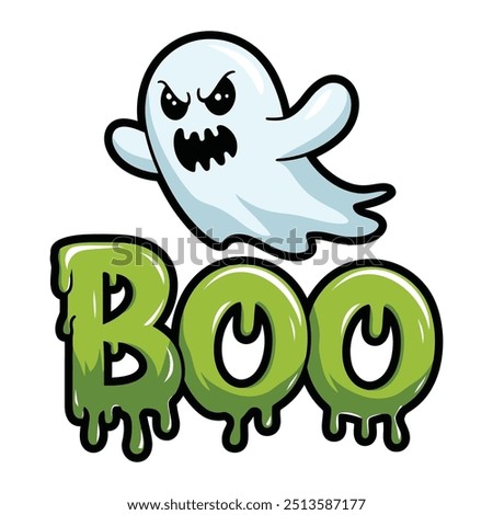 Scary cartoon ghost with boo text illustration