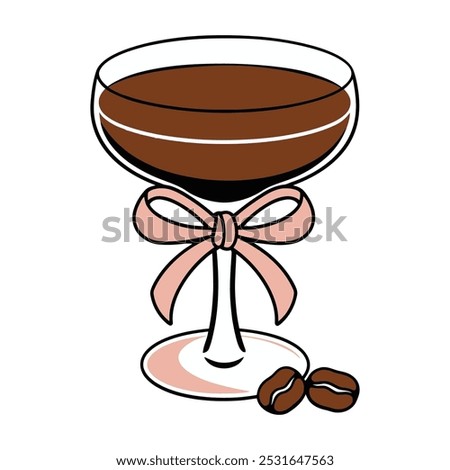 elegant cocktail glass with bow and coffee beans illustration