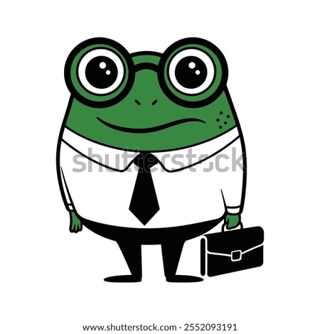 Business Frog Character with Glasses and Briefcase Illustration