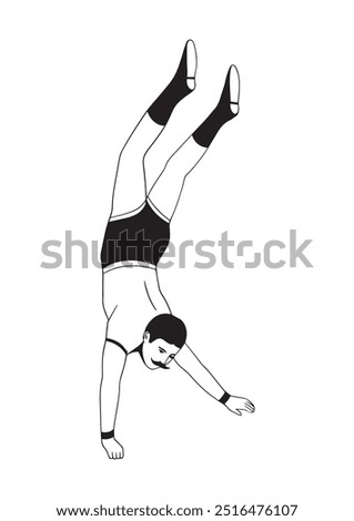 Similar – Image, Stock Photo Man doing acrobatic in the beach. Moody weather and rain