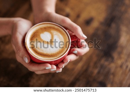 Similar – Image, Stock Photo Asian woman with coffee talking smartphone at cafe table