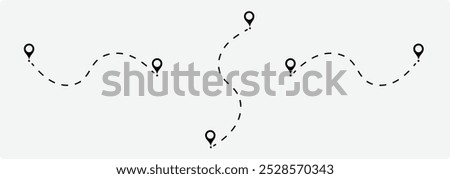 map path distance icon, pinpoint, map search, route, Route icon - two points with dotted path and location pin. Route location icon two pin sign and dotted line. Travel vector icon. 