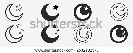 Islamic star and crescent moon, Half moon outline and filled vector icon sign symbol. EPS 10