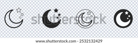 Islamic star and crescent moon, Half moon outline and filled vector icon sign symbol. EPS 10